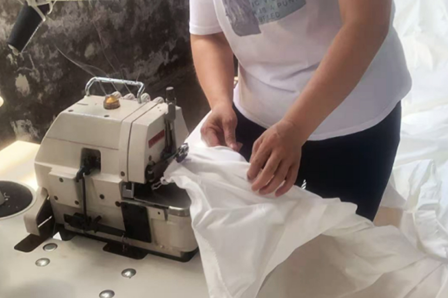 Farvning fabrik produktion-grå klud syning hoved område